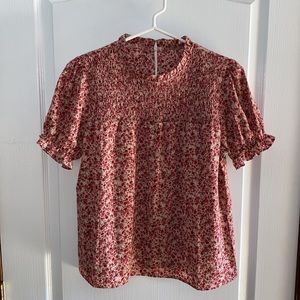 Milumia Women Mock Neck Puff Sleeve Ditsy Floral Print blouse, medium